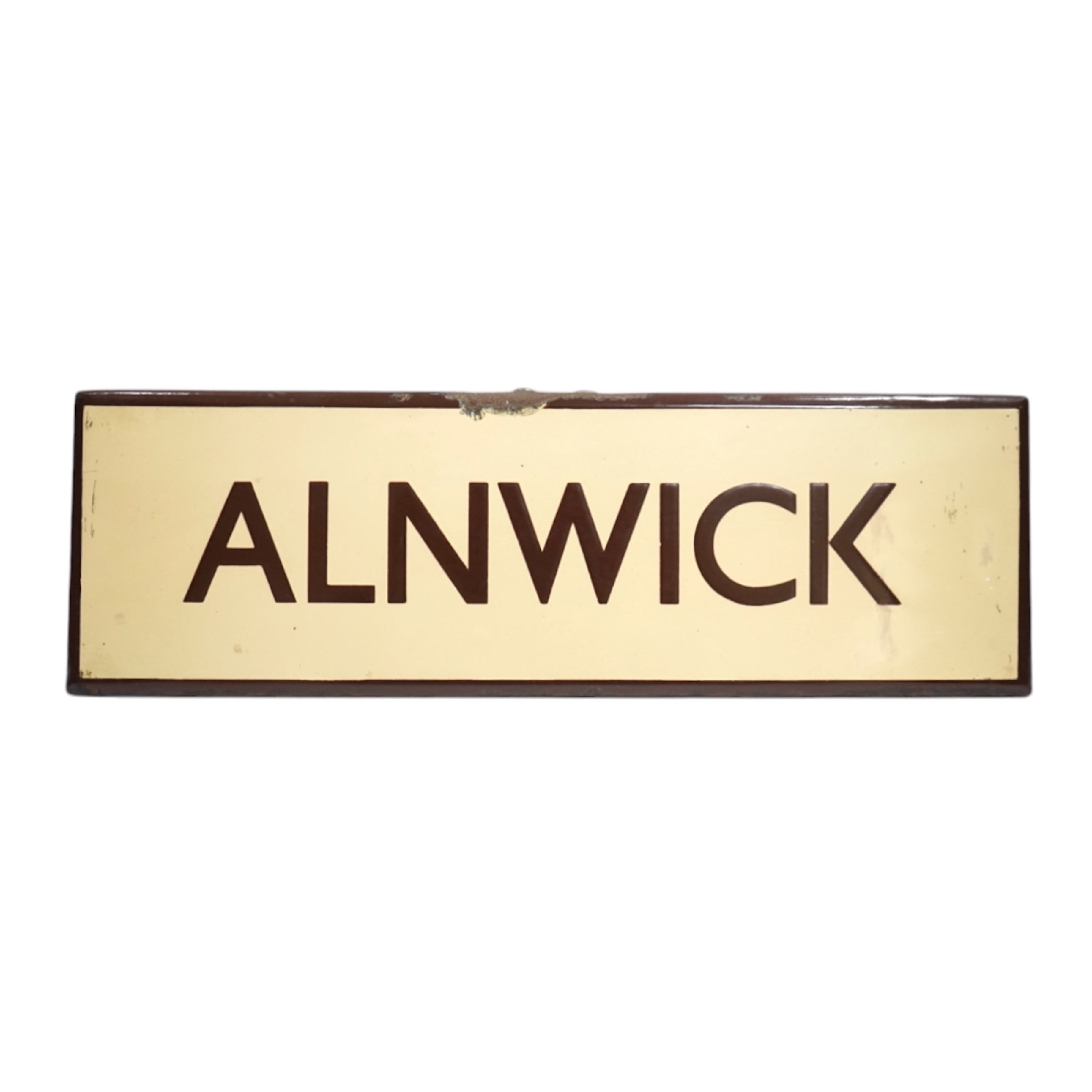 A London & North Eastern Railway enamel lamp tablet for Alnwick. Condition - fair to good.